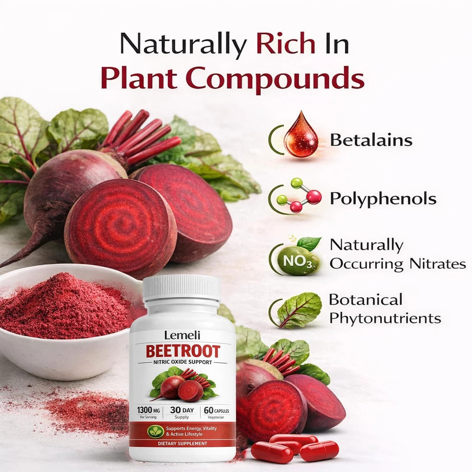 “””Lemeli Beetroot – 1300 mg, Lemeli Beetroot Dietary Vitamin Supplement, 2-Pack
