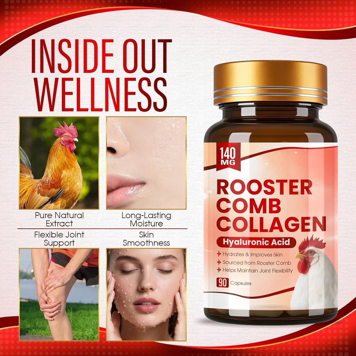 Rooster Comb Collagen, Natural Hyaluronic Acid Supplement for Joi…
