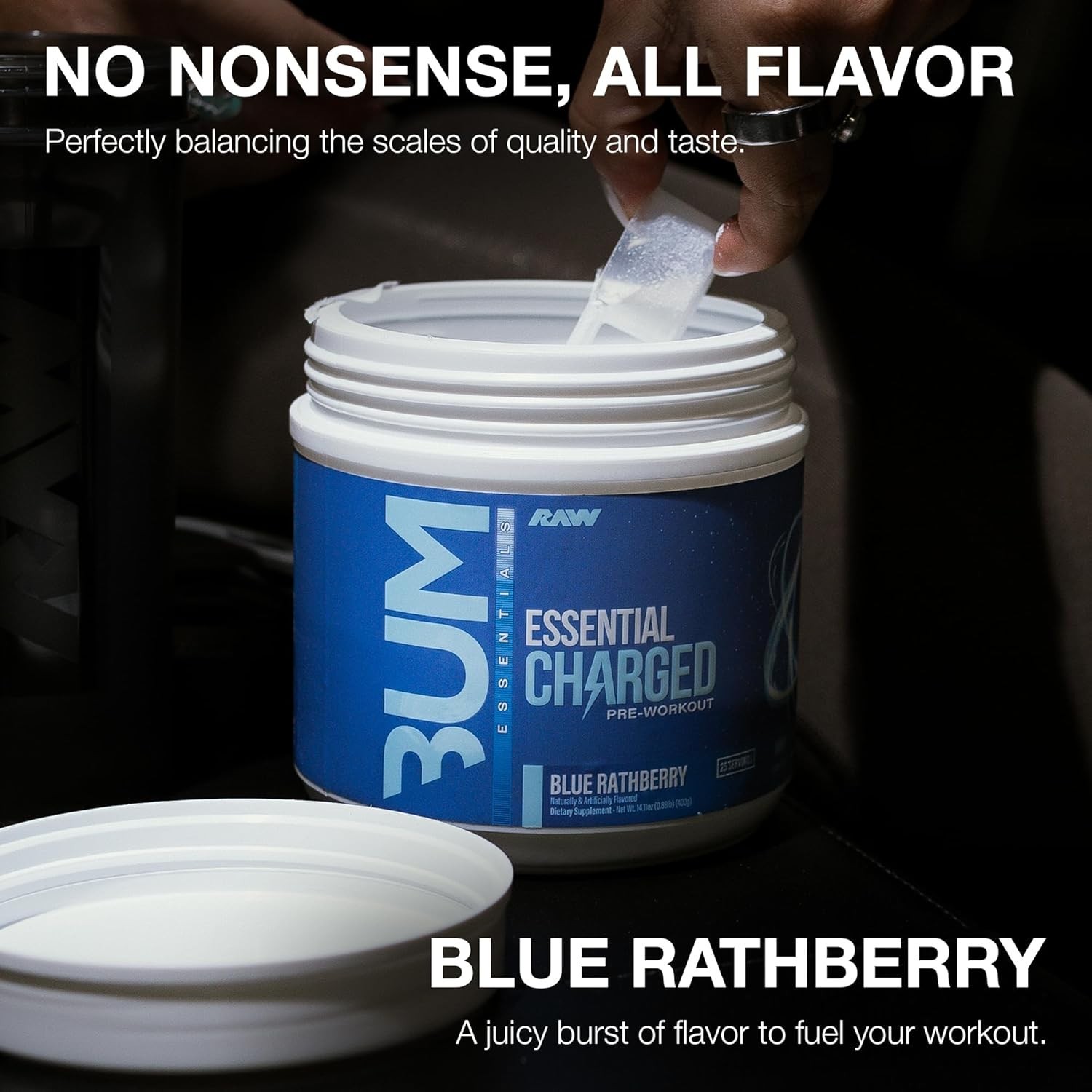 RAW Pre-Workout Powder, Essential CHARGED (Blue Rathberry) – Preworkout Suppleme