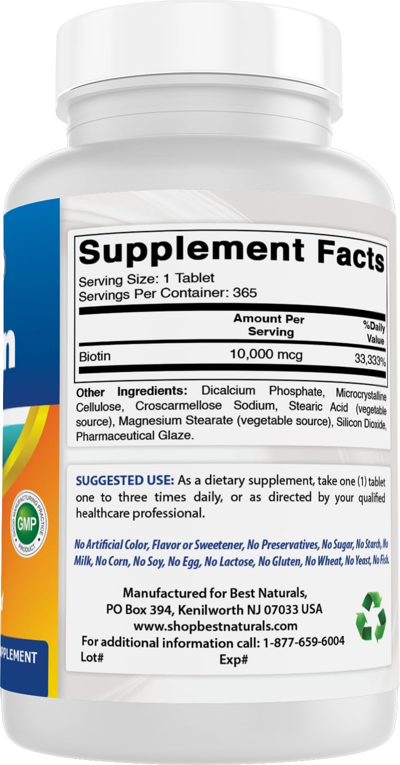 Best Naturals Biotin (Also Called Vitamin B7), 10,000 365 Count (Pack of 1)