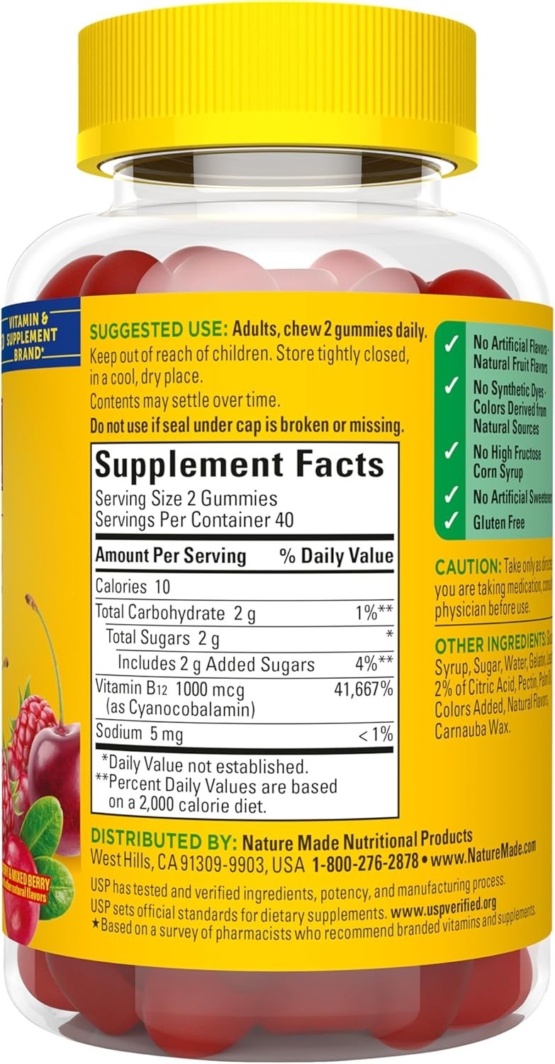 Nature Made Energy B12 Gummies – Cherry 1,000 mcg 80 Gummies