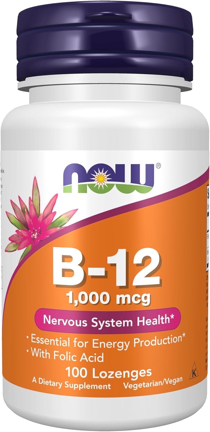 NOW Supplements Vitamin B-12 1,000 mcg with Folic Acid, Chewable, Unflavored