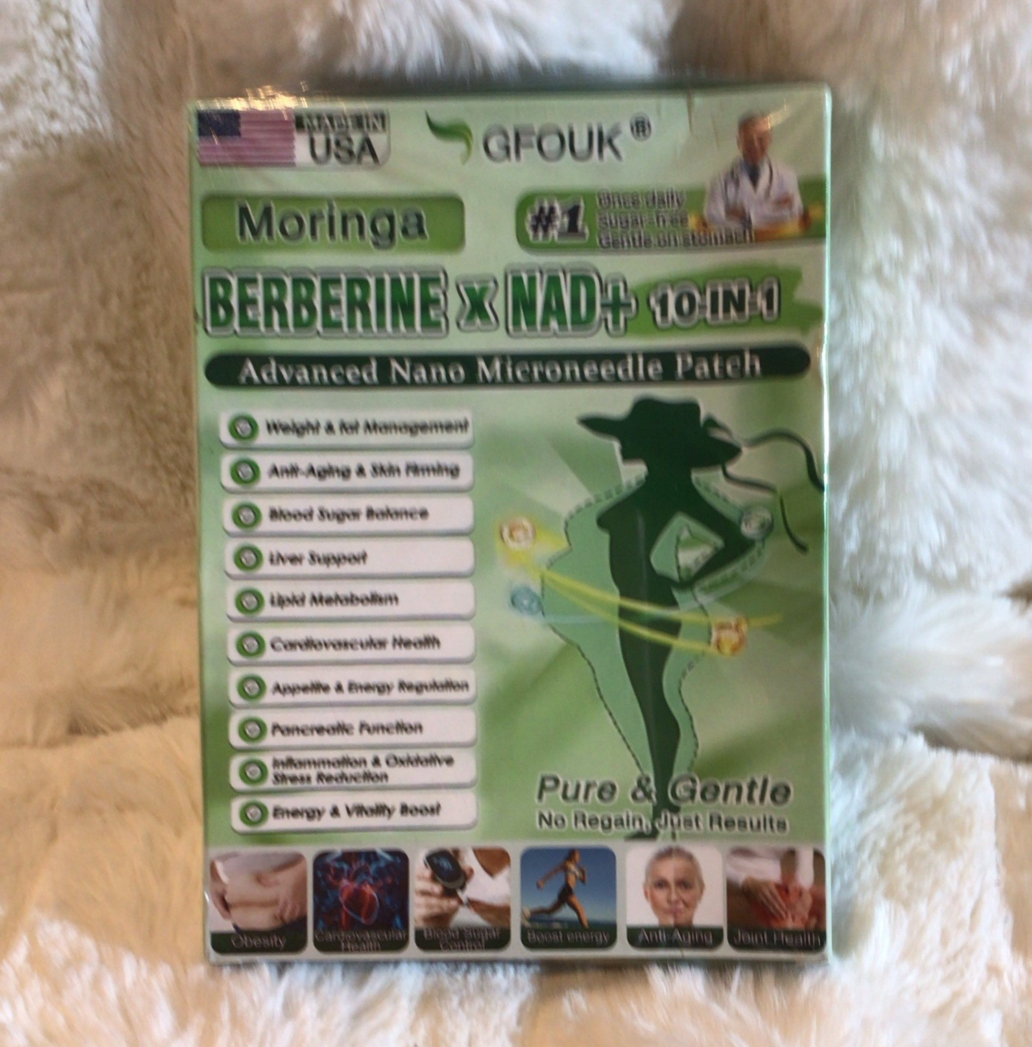 GFOUK Berberine Moringa NAD+ Nano Microneedle Patch, Sugar Free, 7 Ct