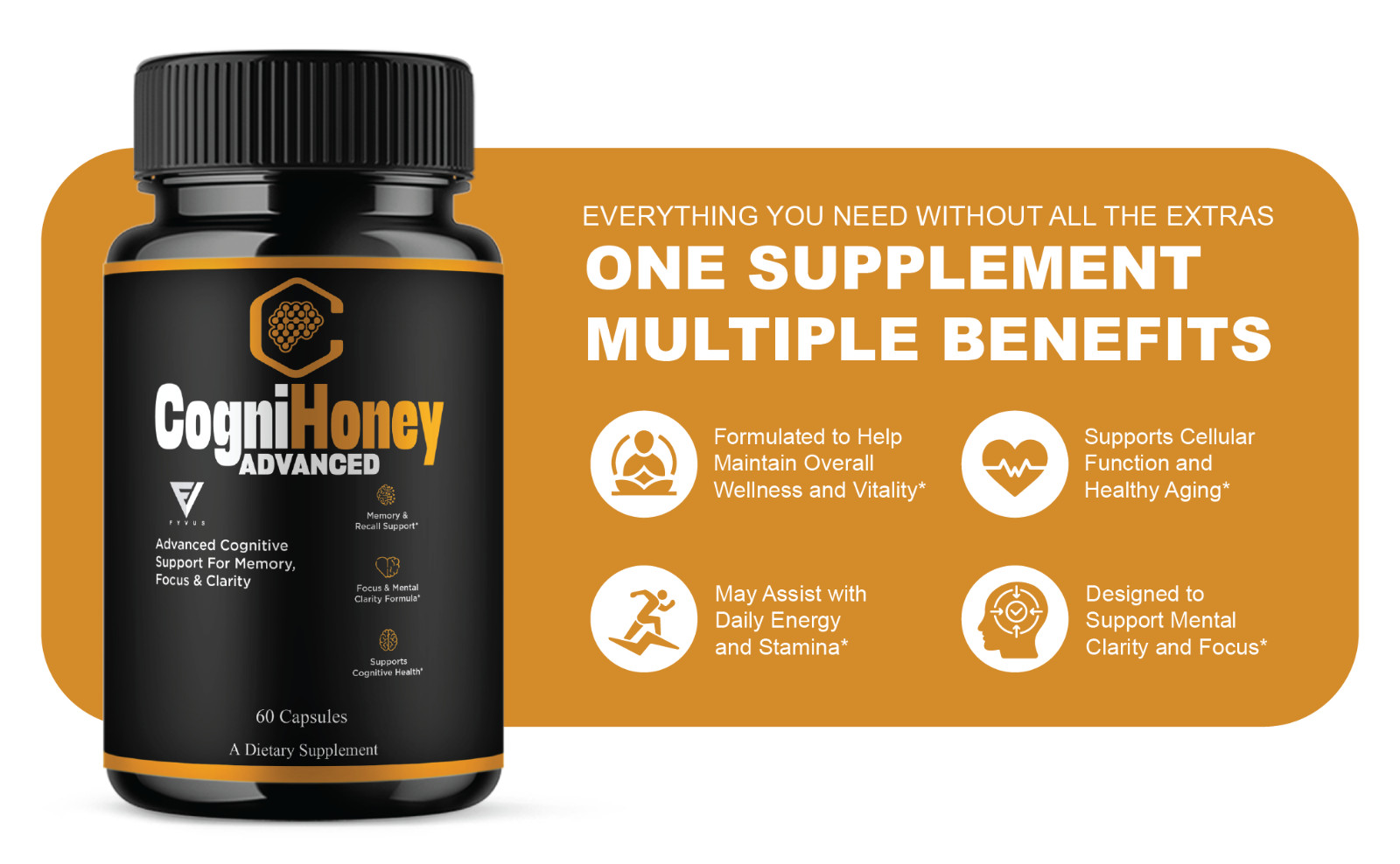 CogniHoney Advanced Capsules, Cogni Honey Cognitive Support (60 Capsules)