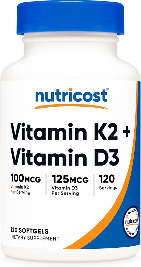 Nutricost Vitamin D3 + K2 5000 IU 120 Softgels MK7 Non GMO Gluten Free