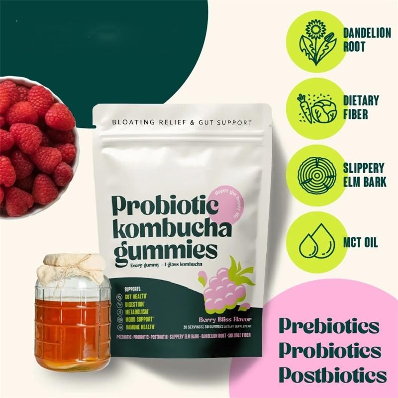 Postbiotics, Probiotics, Probiotic Kombucha Gummy – Prebiotics, Fiber Supplement