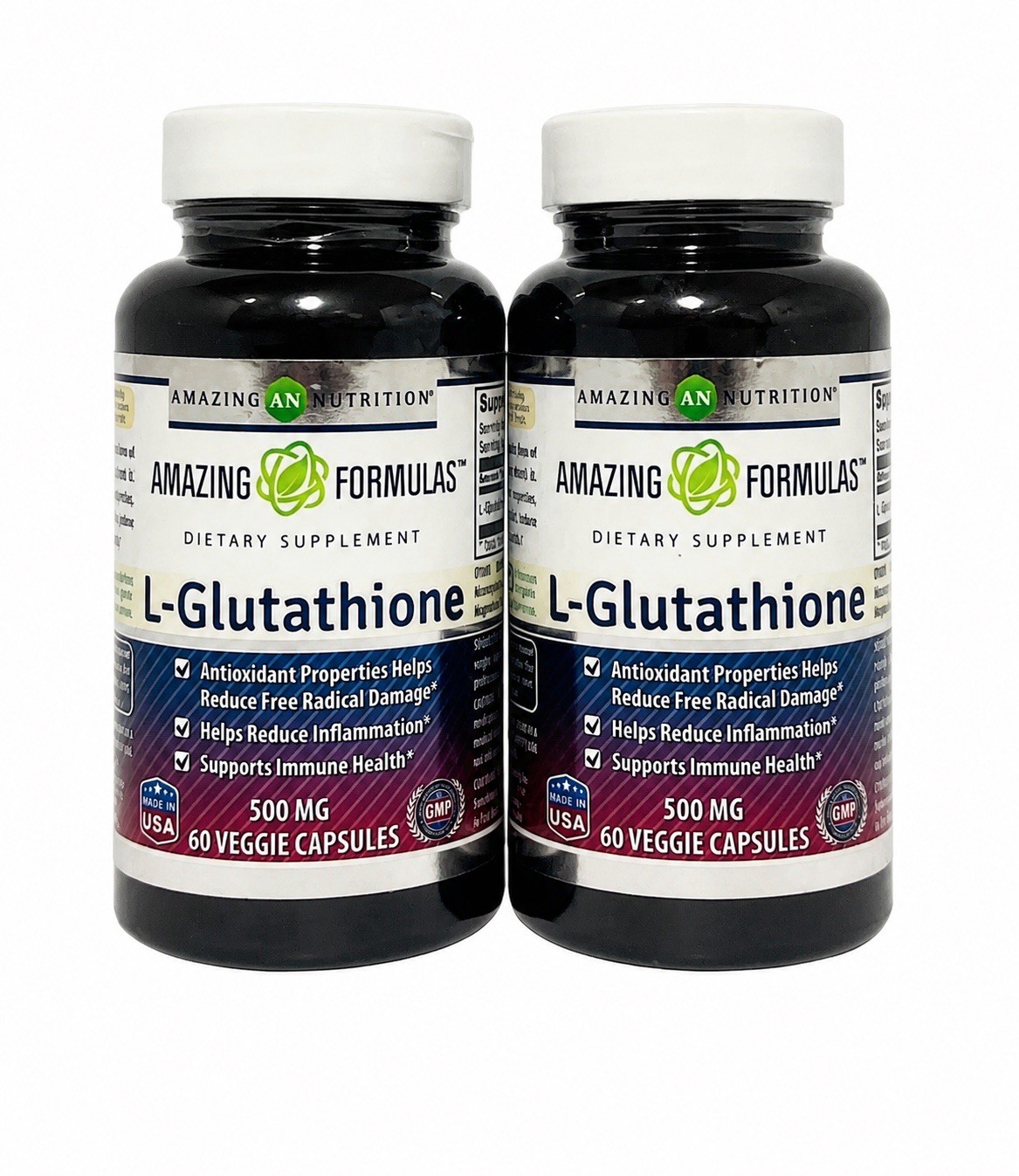 L-Glutathione 500mg 120 Veggie Capsules Total 2 Pack Antioxidant Immune Support