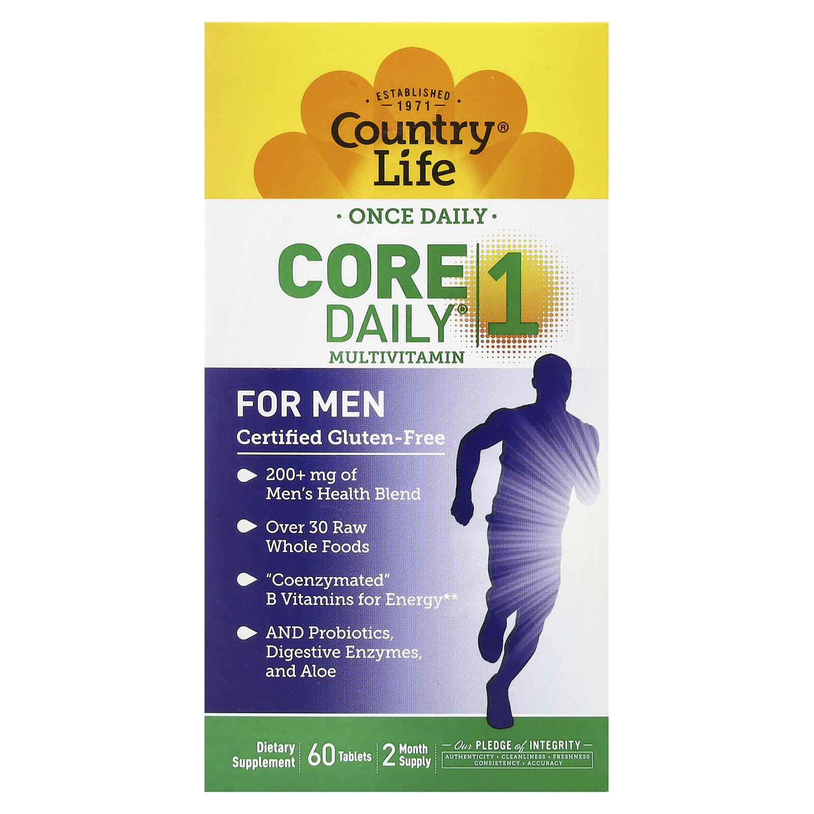 Country Life Core Daily-1 Multivitamins Men 60 Tablets Gluten-Free, GMP Quality