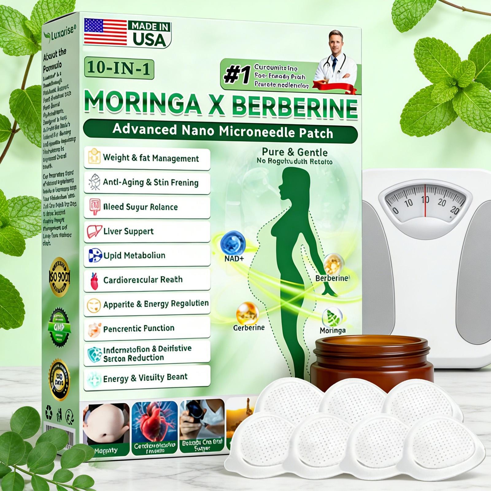 Improved Luxarise Moringa Berberine 10-in-1 Advanced Nano Microneedle Patch(7pcs