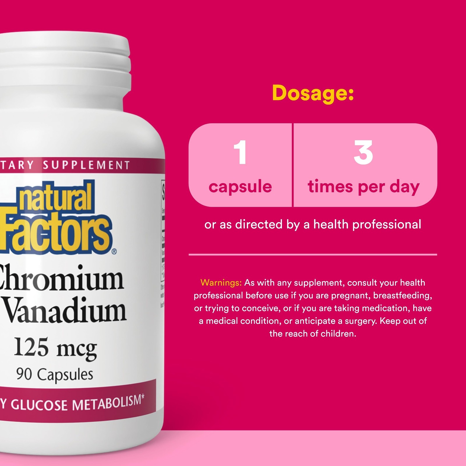 Natural Factors, Chromium & Vanadium 125 mcg, Supports 90 Count (Pack of 1)