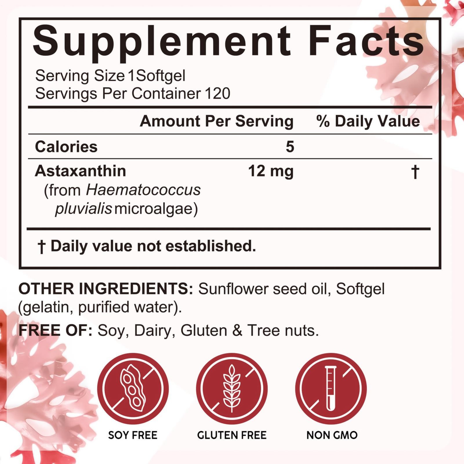 Astaxanthin 12mg,120 Softgels | Natural 120 Count (Pack of 1)