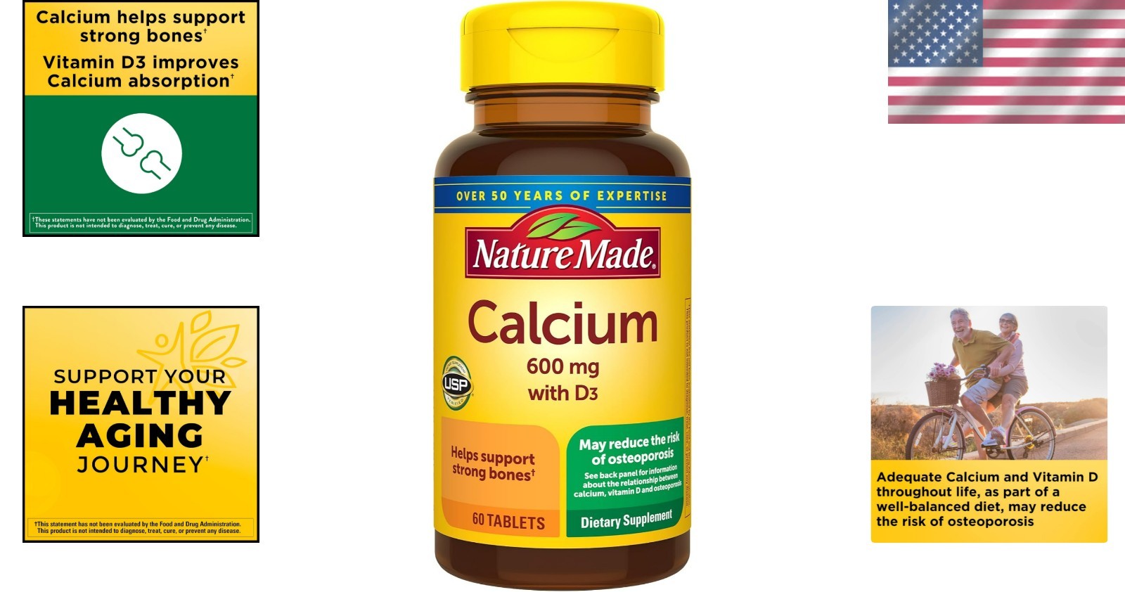 Gluten-Free Calcium 600 mg with Vitamin D3 – 60 Tablets for Stronger Bones