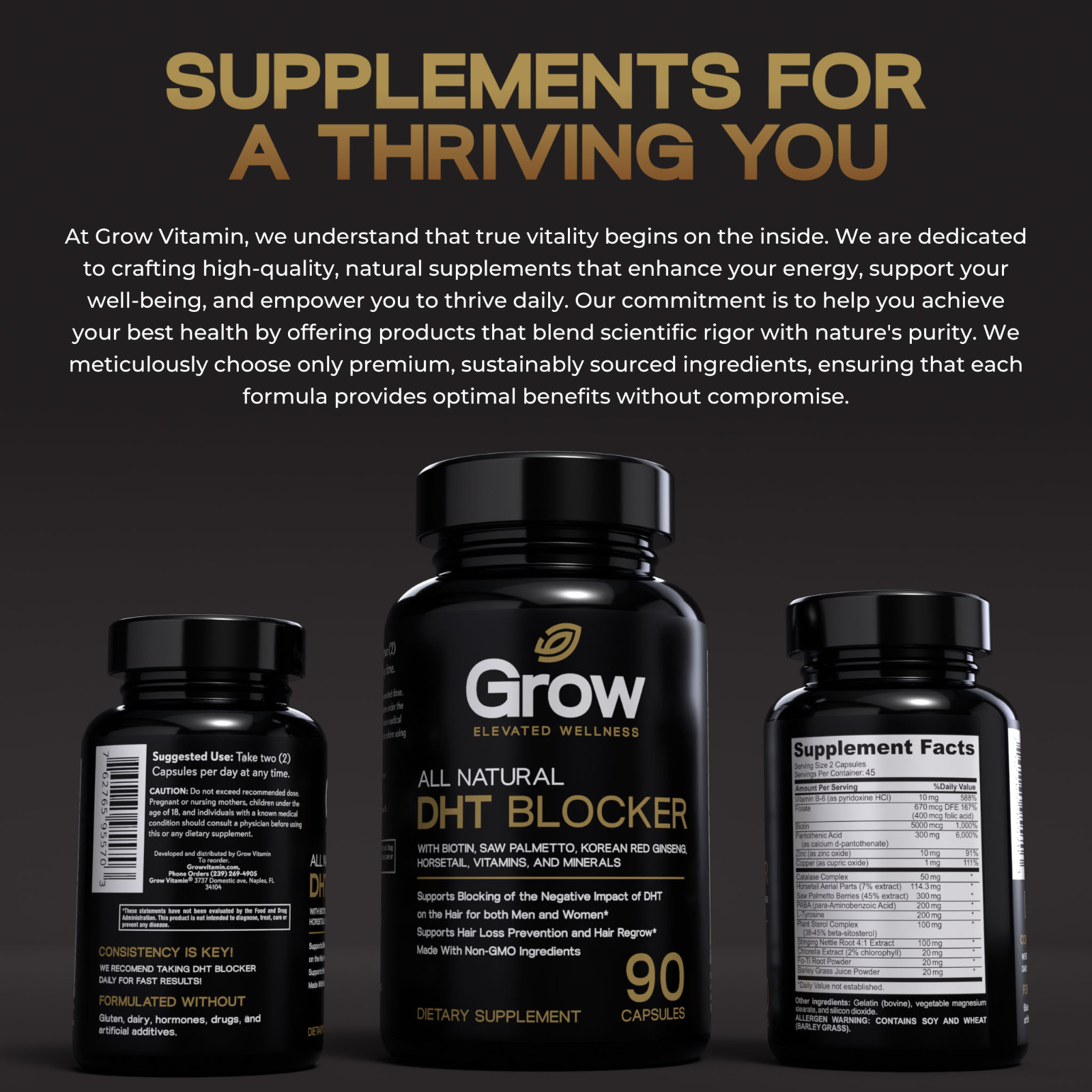 DHT BLOCKER Hair Growth Supplement (90 Capsules) by Grow Vitamin
