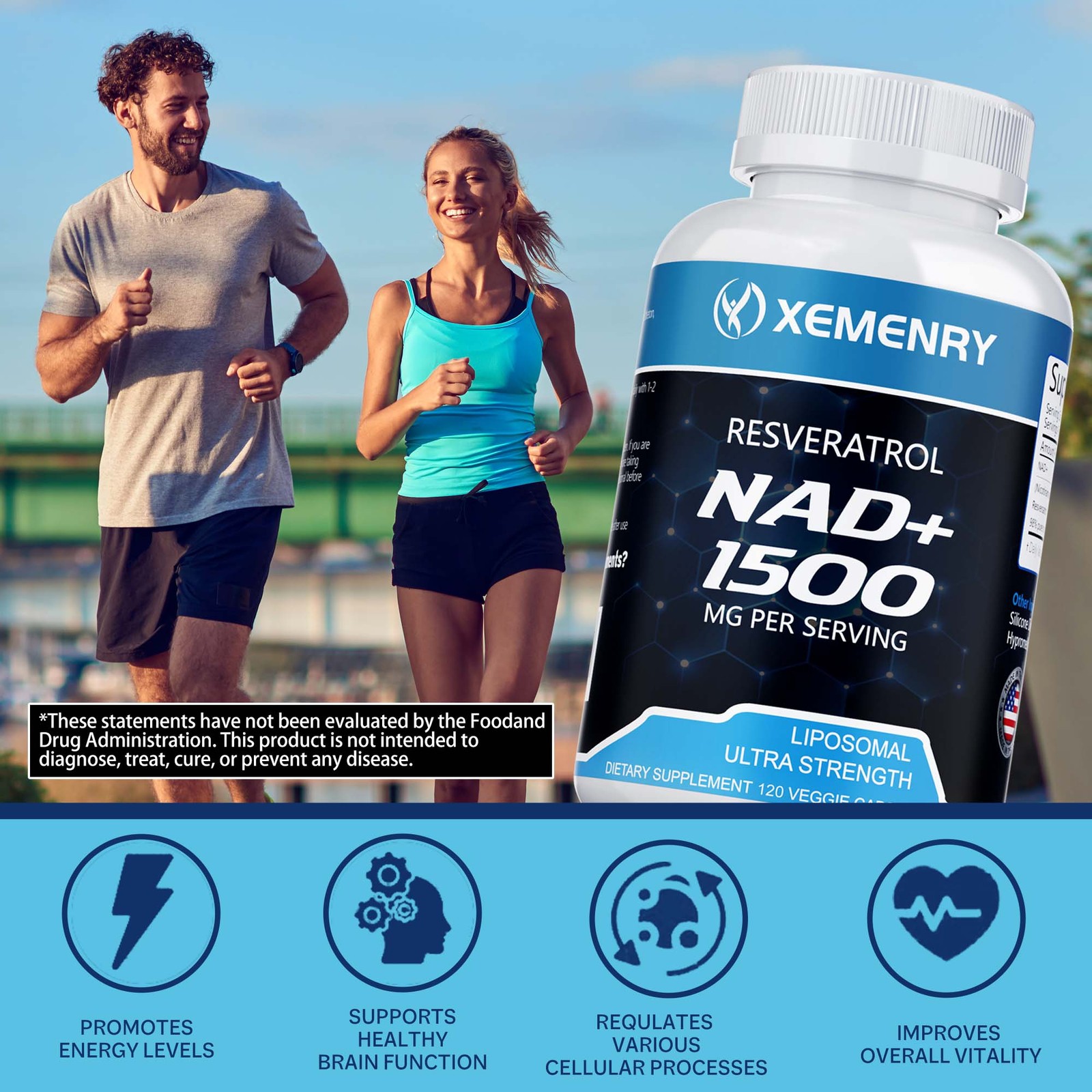NAD+ 1500mg – Resveratrol,DNA Repair,Energy Production,Metabolism,Focus Booster