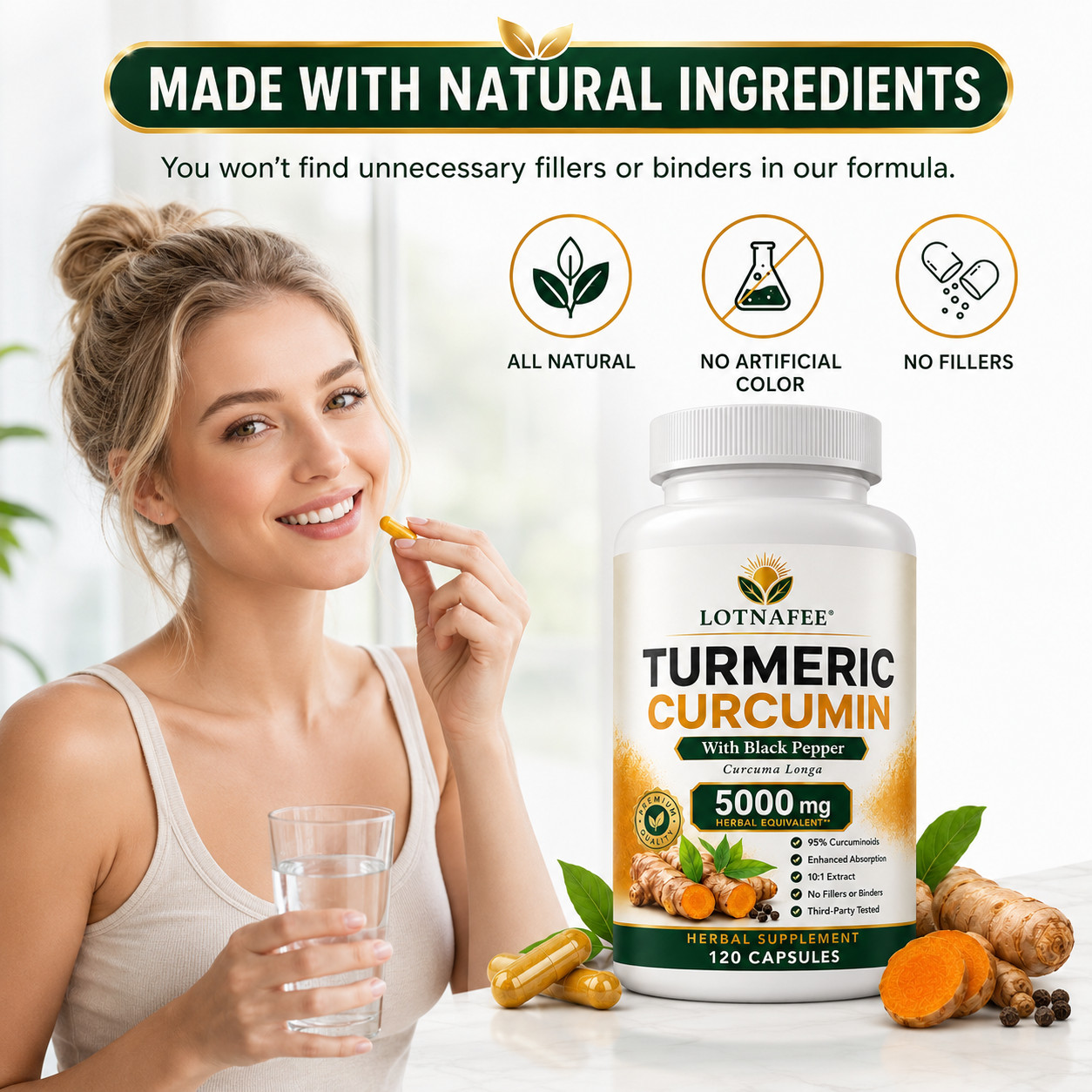 120Capsules Turmeric Curcumin 5000mg Herbal Extract with BioPerine by Lotnafee