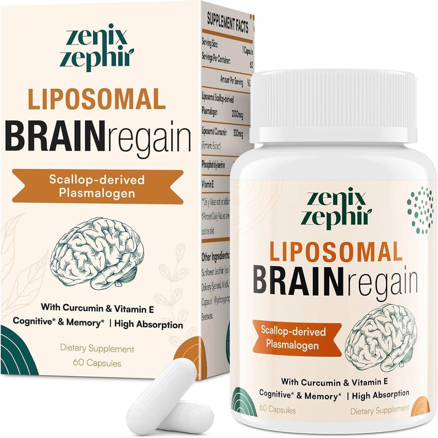Liposomal Brain Supplement with Plasmalogen, Curcumin & Vitamin E – 60 Softgels