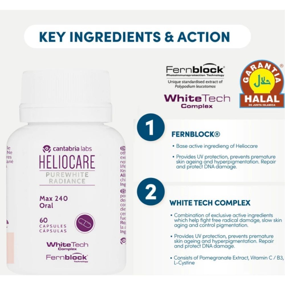Heliocare PureWhite Radiance Max 240 Anti Melasma Whitening UV Protection 60 Cap