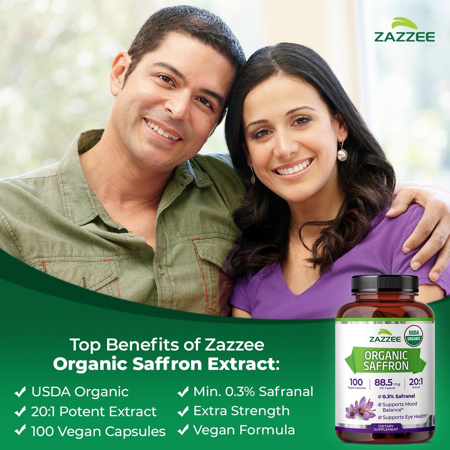 USDA Organic Saffron 20:1 Extract, 88.5 mg, 0.3% Safranal, 100 Vegan Capsules…