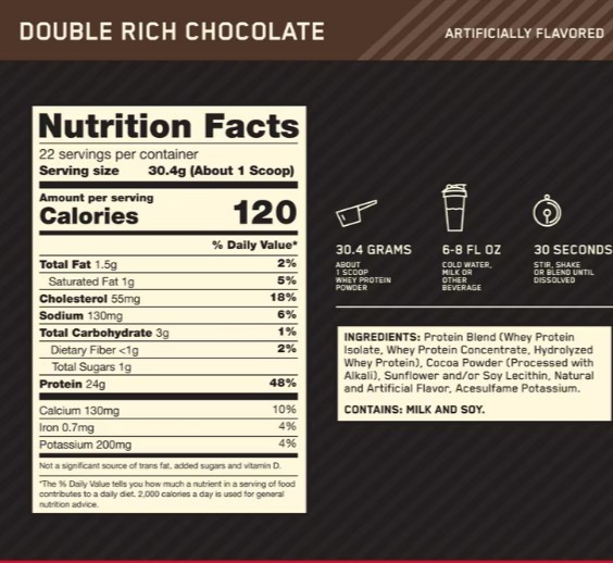 Optimum Nutrition Gold Standard 100% Whey Protein Powder – double chocolate