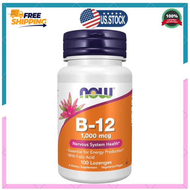 NOW Supplements Vitamin B-12 1,000 mcg with Folic Acid, Chewable, Unflavored