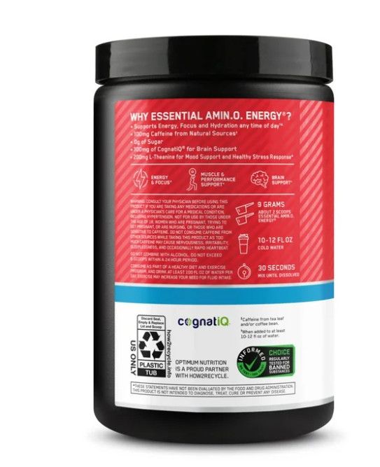 Optimum Nutrition Amino Energy Hydration + Focus Powder Strawberry Burst 9.5 oz