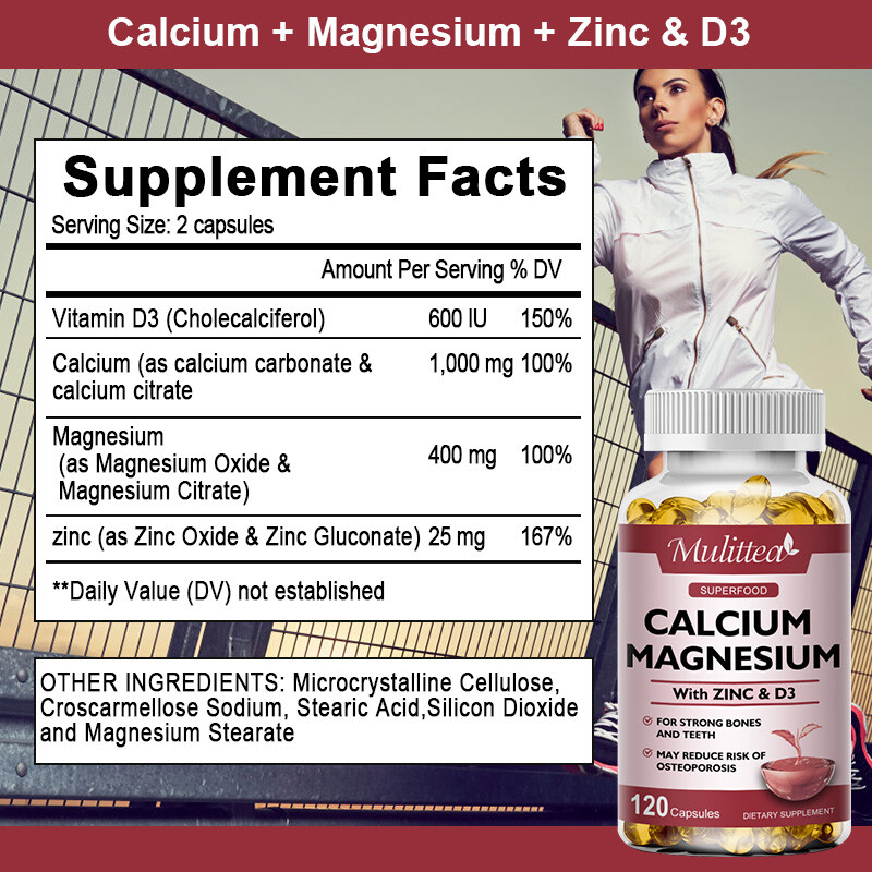 Calcium Magnesium Zinc D3 Complex Capsules Bone Muscle Immune Support 120pc