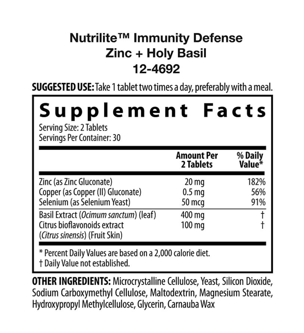 Nutrilite Immunity Defense Zinc + Holy Basil -120 Tablets