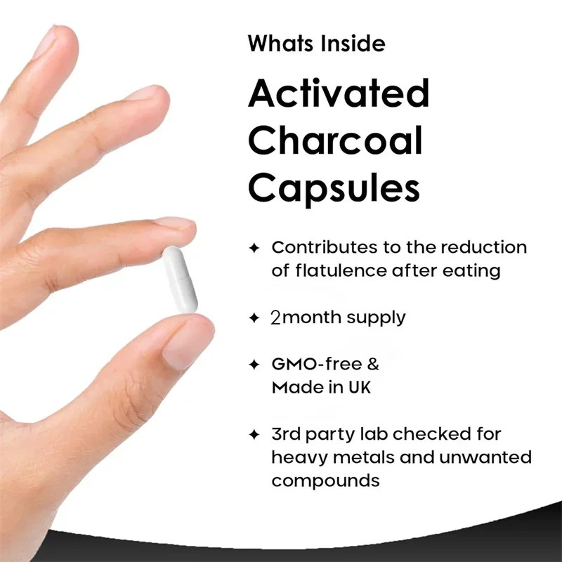 Activated Charcoal 120pcs, Detoxification, Relieve Bloating, Supports Gut Health