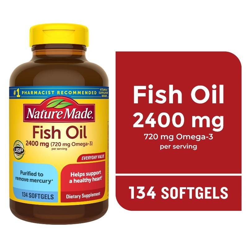 Nature Fish Oil 2400mg per Serving Softgels,3 Fish Oil Supplements, 134 Count