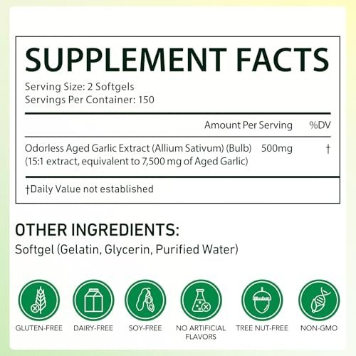 Best Aged Garlic Extract, 300 Softgels, 7500mg Odorless | Heart & Immune Pack 1