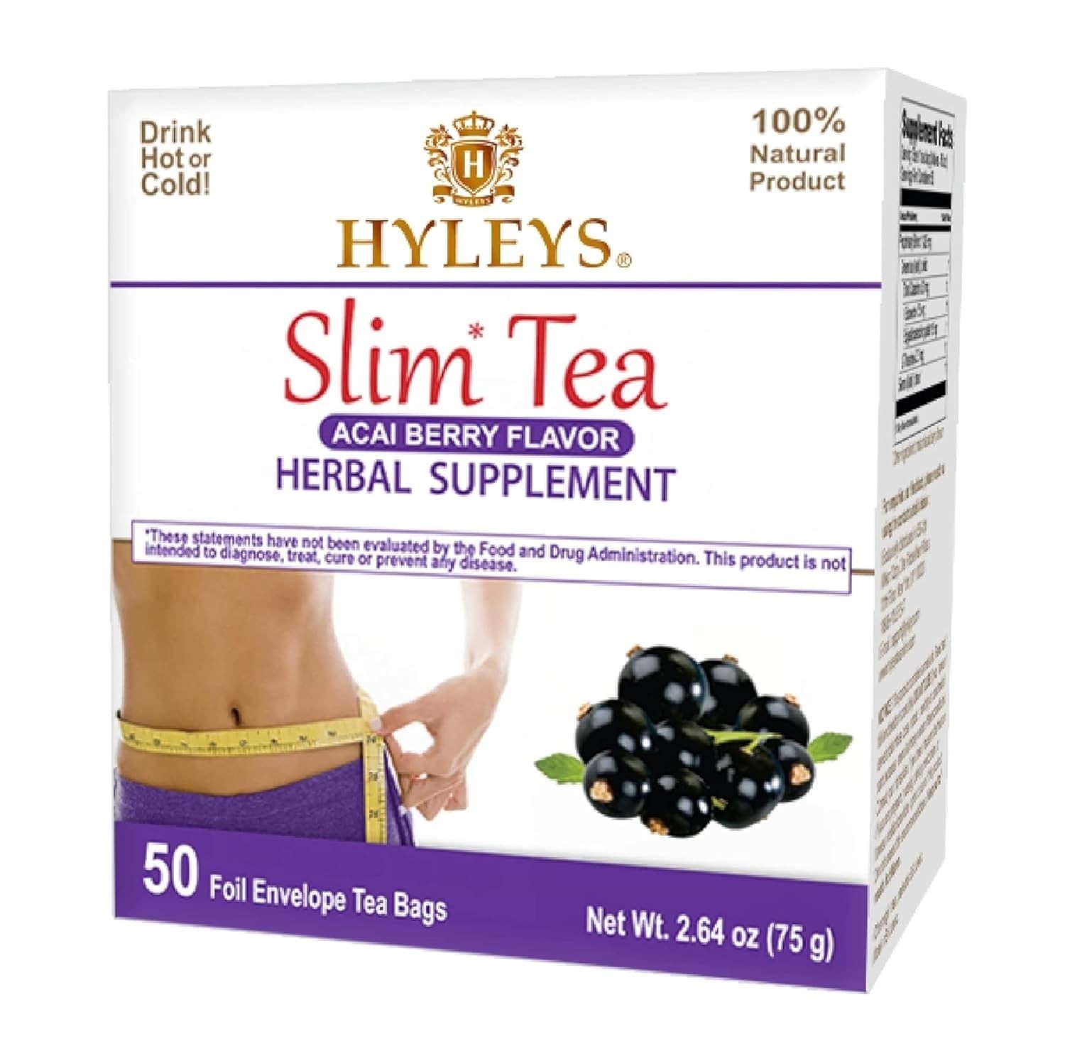 Slim Tea Herbal Supplement – Acai Berry Flavor for Weight Loss & Detox – 50 Bags