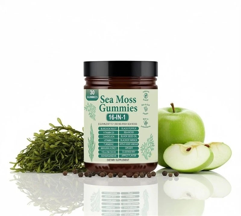 16 in 1 Organic Sea Moss Gummy Irishmoss Extract 6000Mg Green Apple Flavor 1-5pc