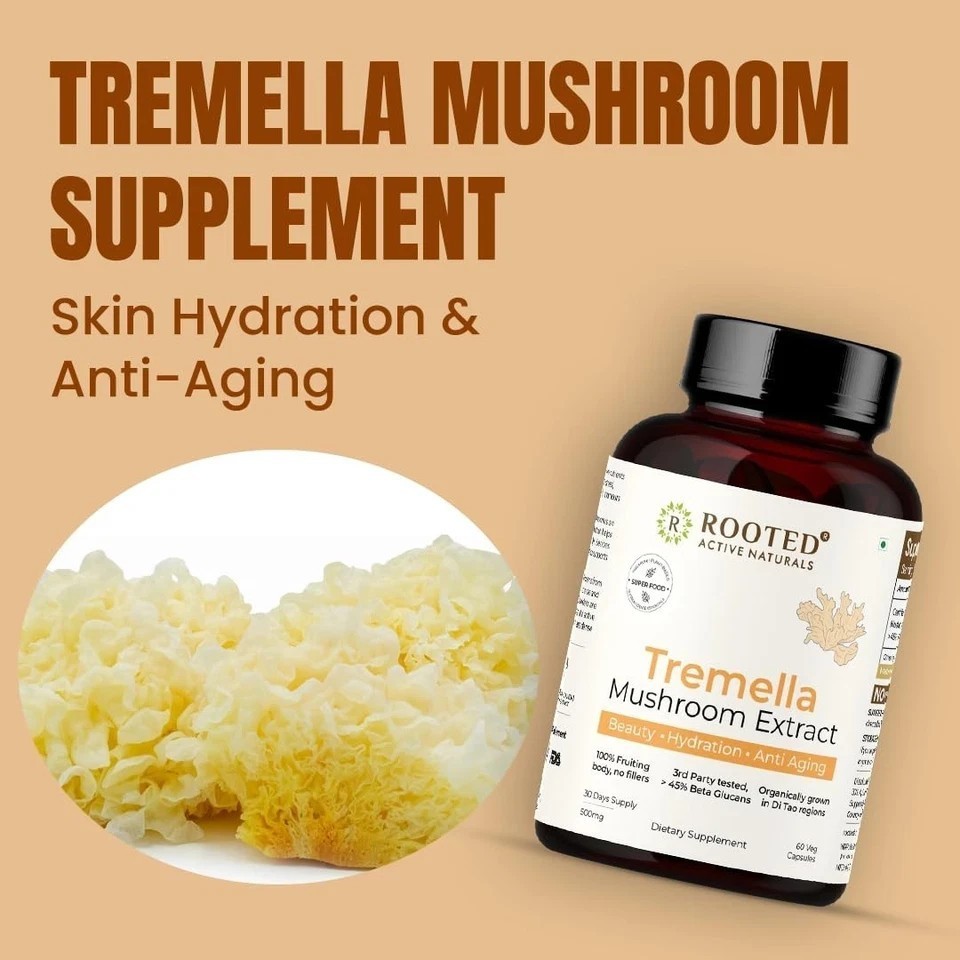 Tremella Mushroom Extract (60 Veg caps) Beauty, Skin Glow, Collagen booster z437