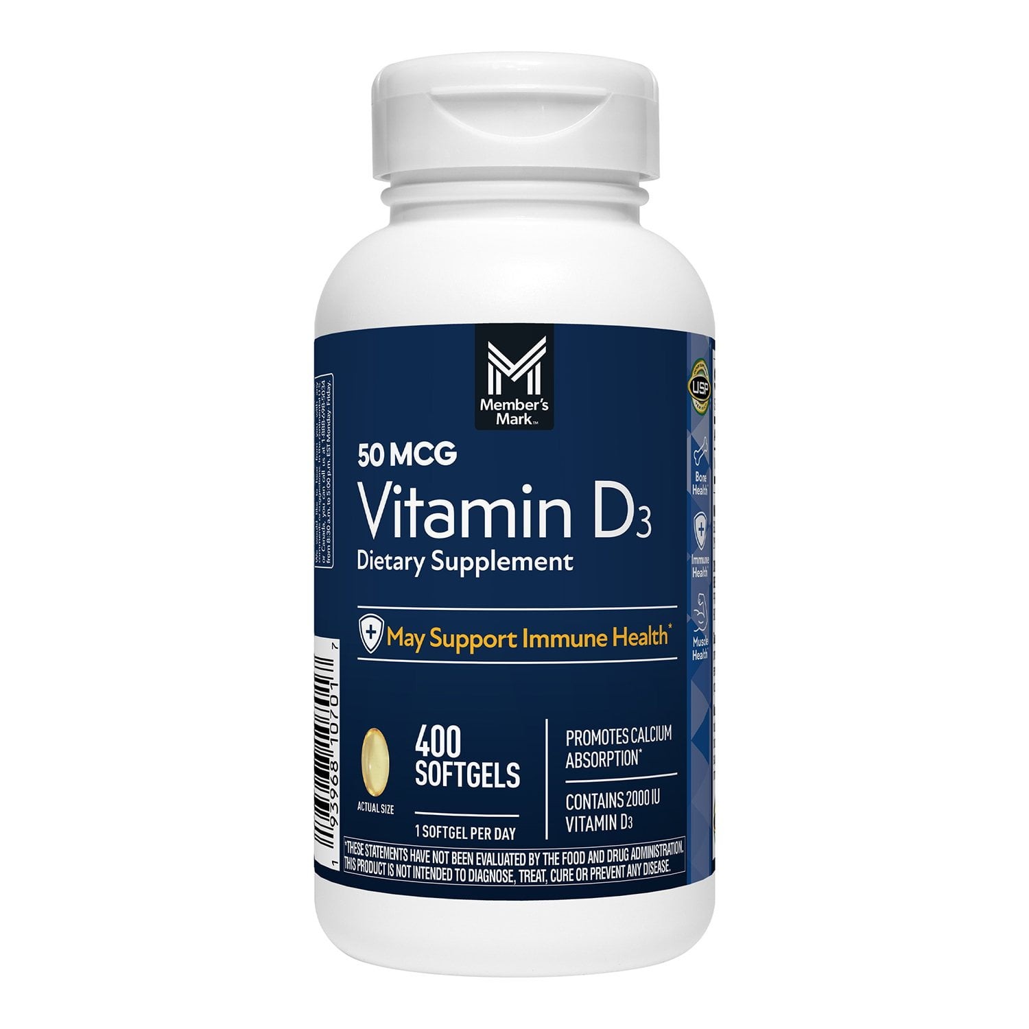 Vitamin D3 Softgels 2000 IU, 50 mcg, 400 count — Immune Health Support EXP: 2029