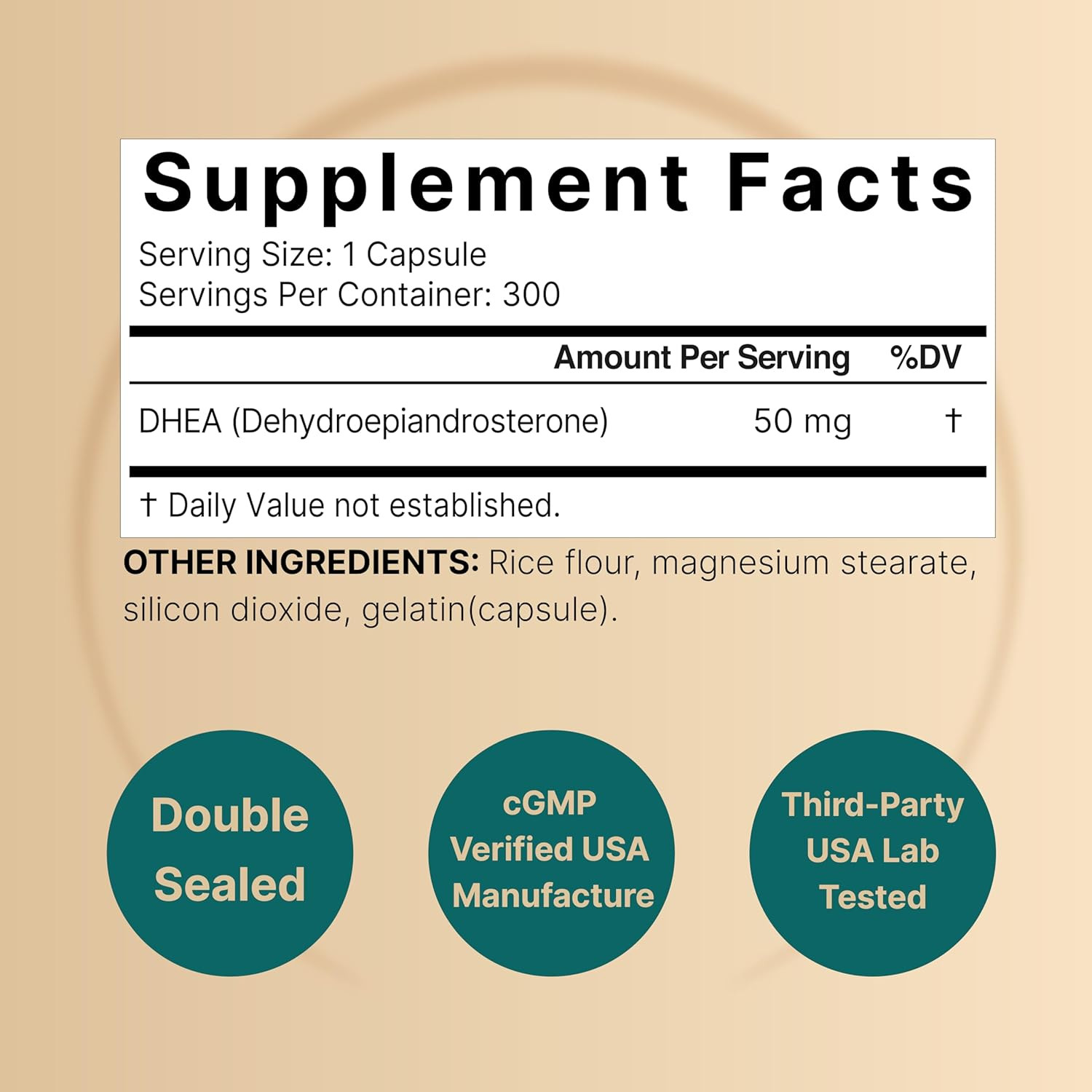 DHEA 50Mg for Men & Women, 300 Capsules | Micronized for Better Absorption | Pla
