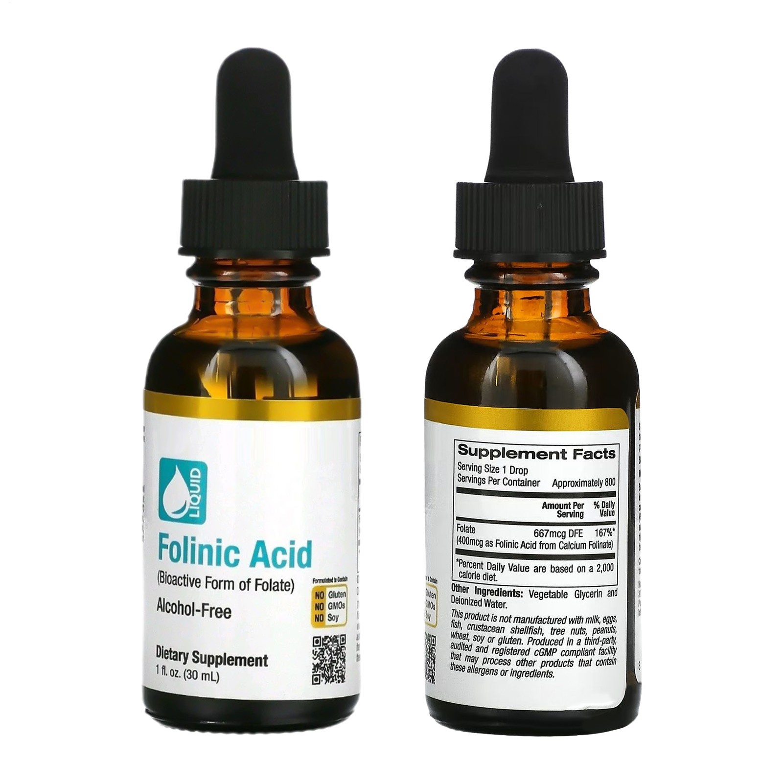 California Gold Nutrition Alcohol Free Folinic Acid 1 FL OZ 30 ML Liquid