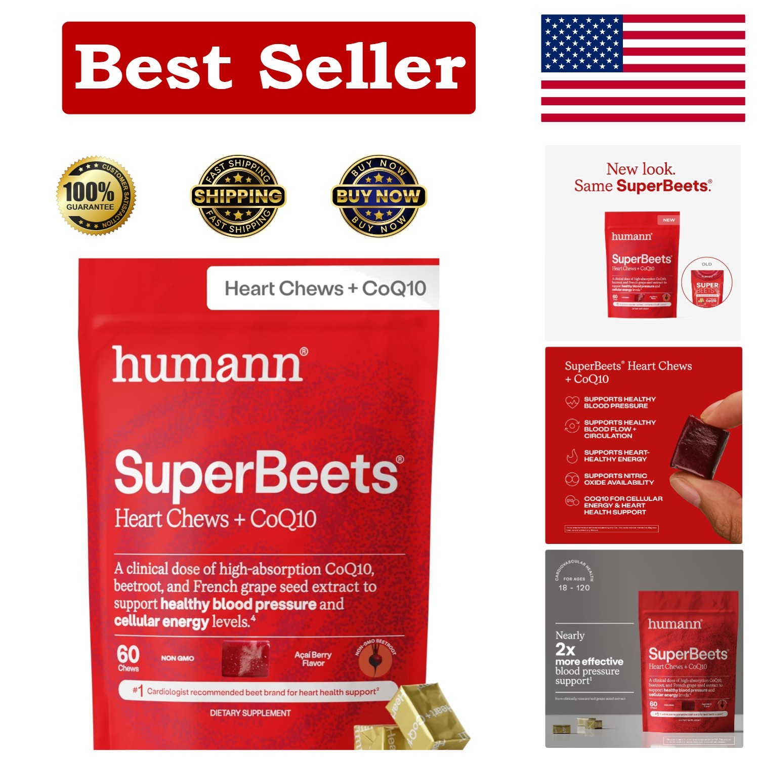 SuperBeets Heart Chews + CoQ10 – 150mg Heart Support with Beet & Grape Seed