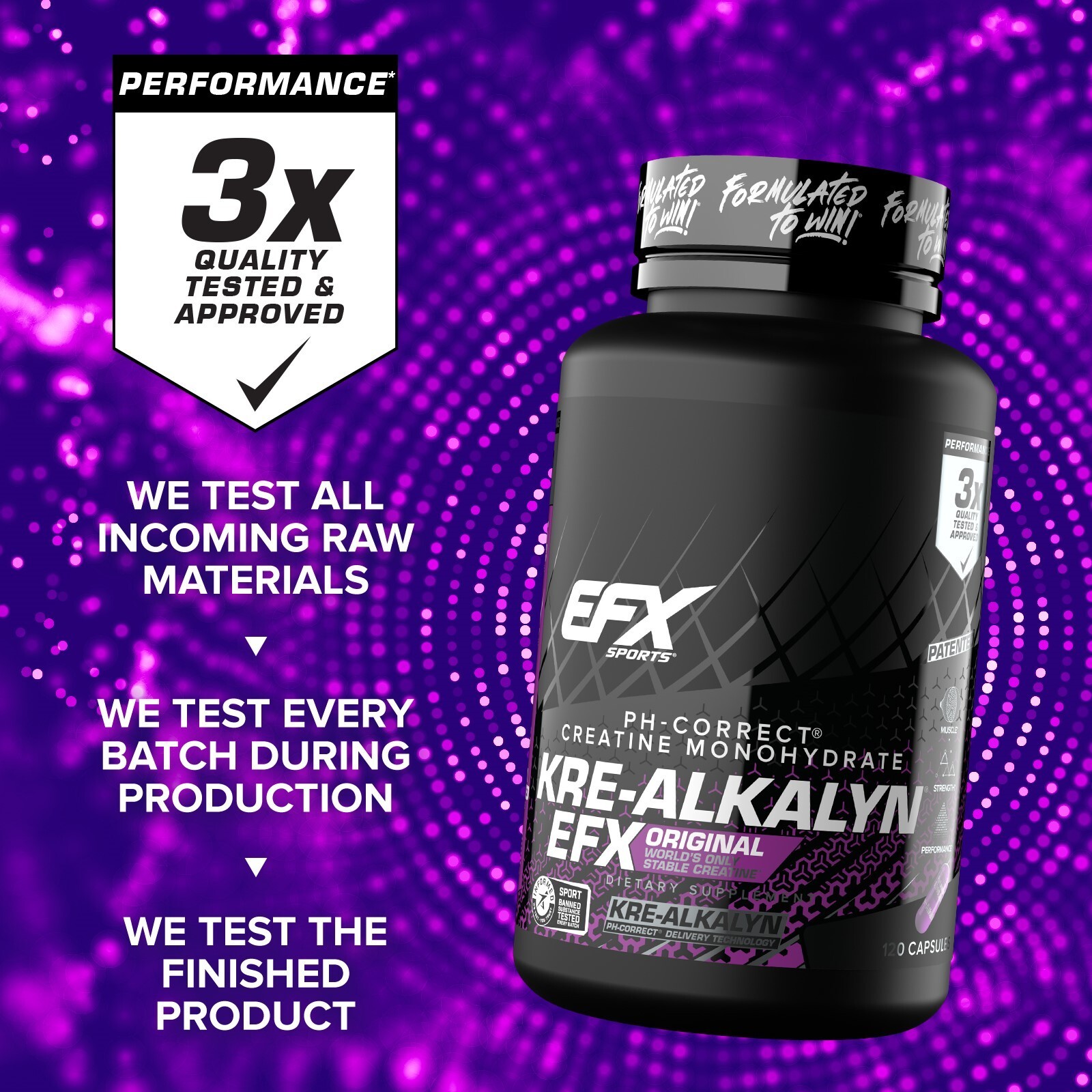 EFX Sports KRE ALKALYN Buffered Creatine Monohydrate Pills No Bloating 120 Caps