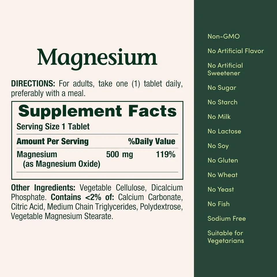 Nature’s Bounty Magnesium 500 mg–200 Count (Pack of 1)- FREE2 Day Delivery