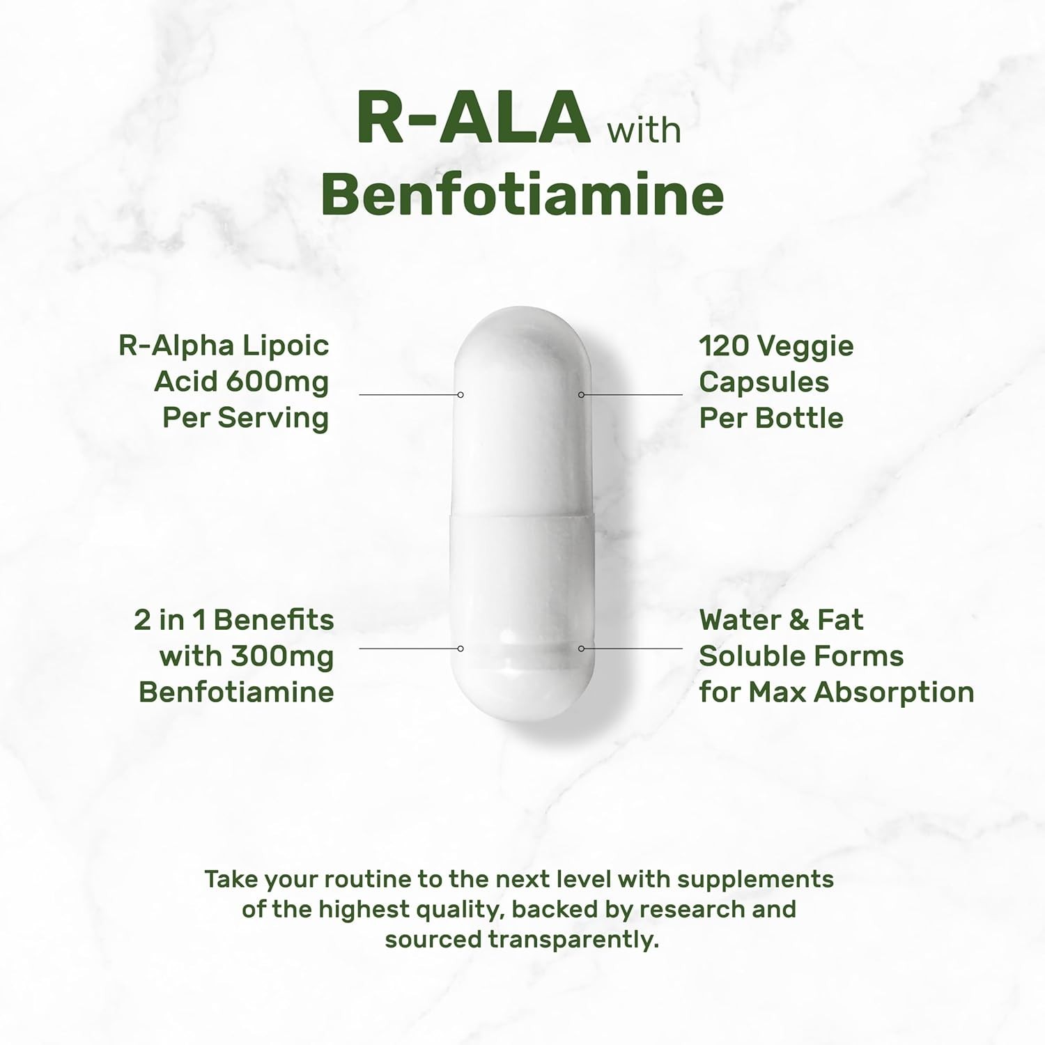 R Alpha Lipoic Acid 600Mg with Benfotiamine 300Mg per Serving, 120 Veggie Capsul