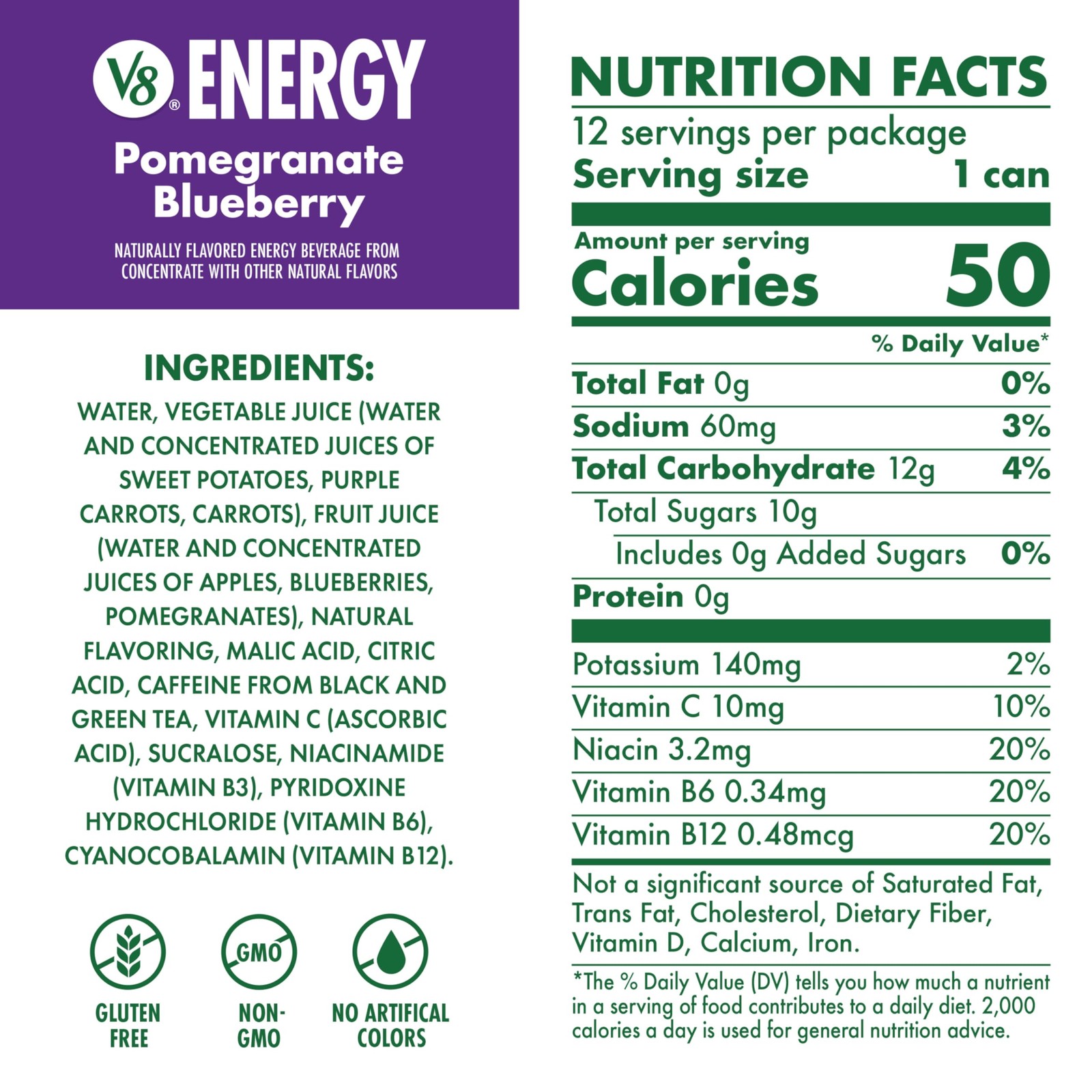V8 Energy Pomegranate Blueberry Energy Drink 8 fl oz Can 12 Pack