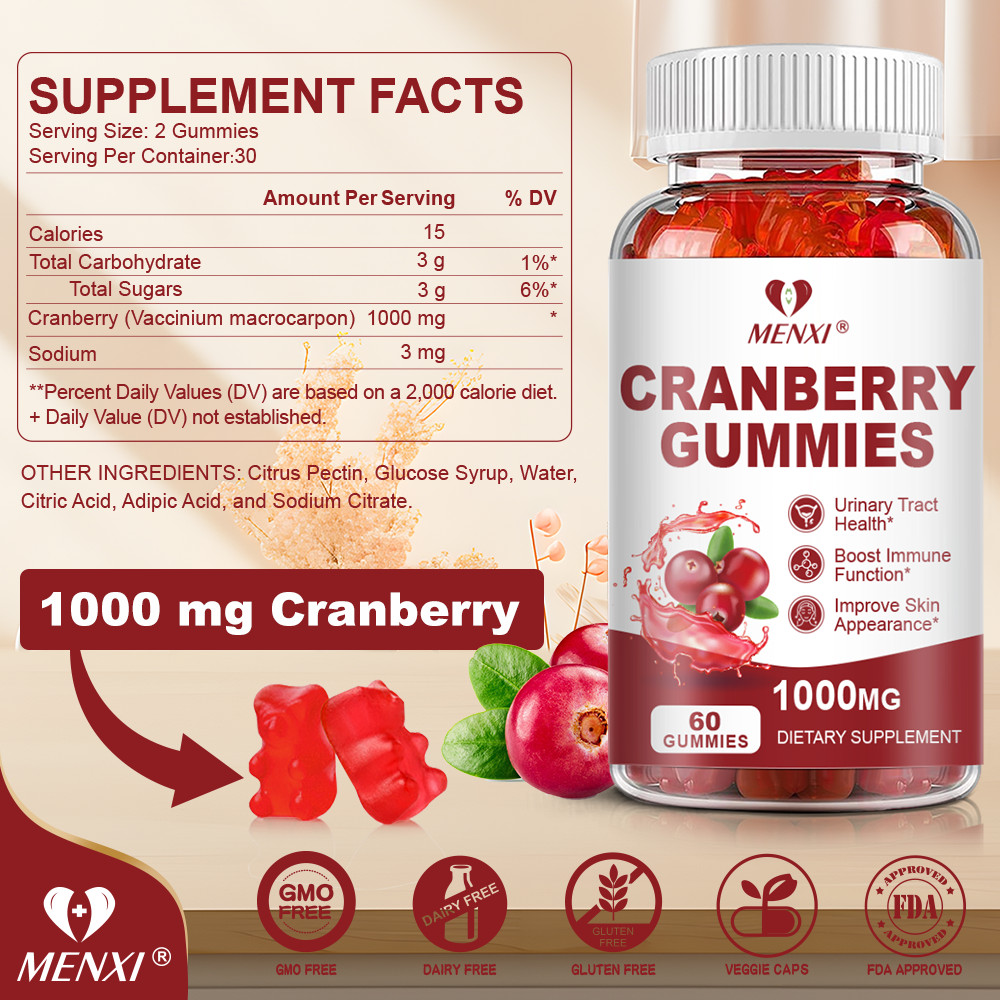 Cranberry Gummies 1000mg – UTI Cystitis, Supports Urinary System & Immune Health