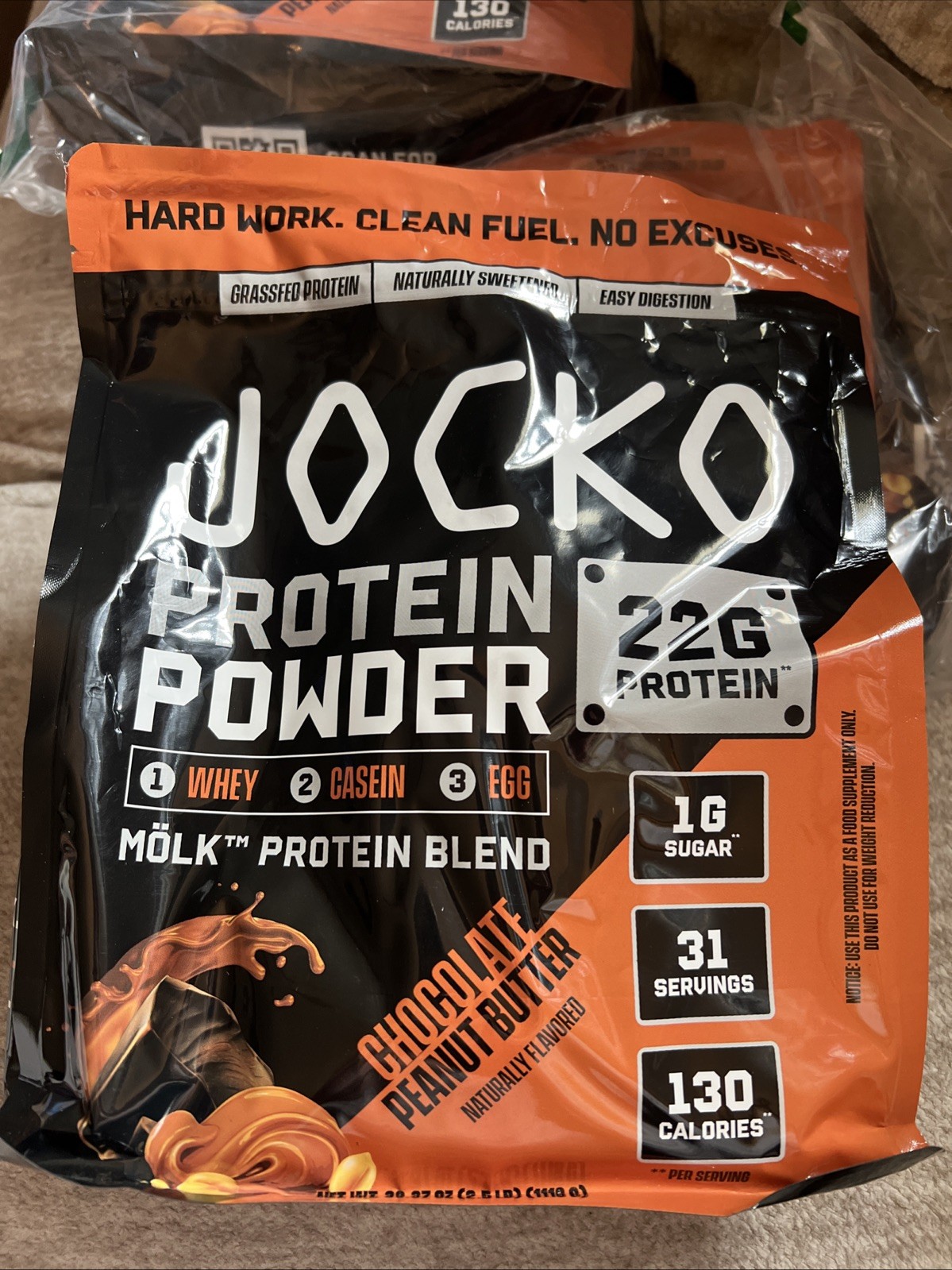 Jocko Chocolate Peanut Butter Protein Powder 22g Protein 130cal 2.5lbs Exp 2027