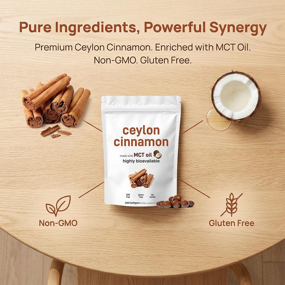3X Ceylon Equivalent Cinnamon 7,200Mg |300Softgels with MCT Oil|HighlyBioavail`
