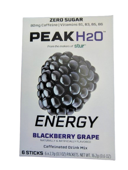 Stur PEAK H2O Energy Blackberry Grape w/ Caffeine, 0.1oz, BB 7/27, Lot of 66