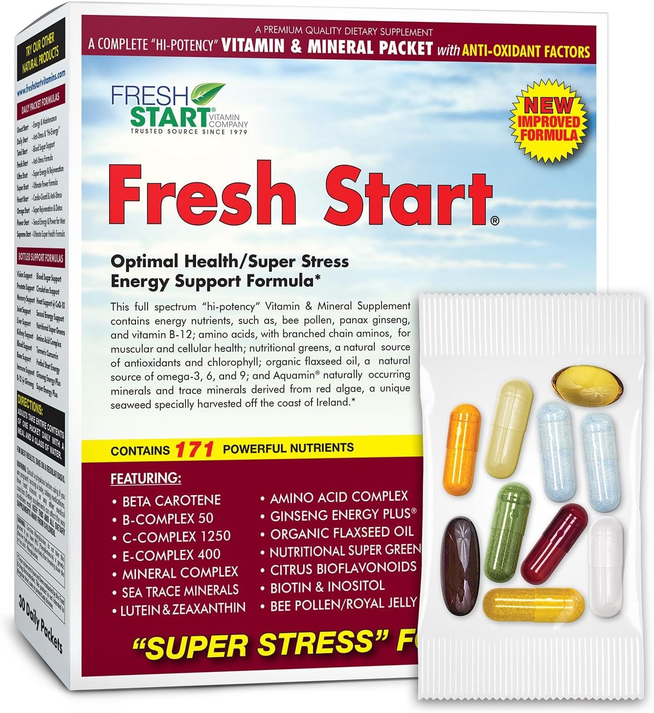 Fresh Start All-in-One Daily Vitamin Pack-Stress&Mood Support-Ashwagandha,Panax