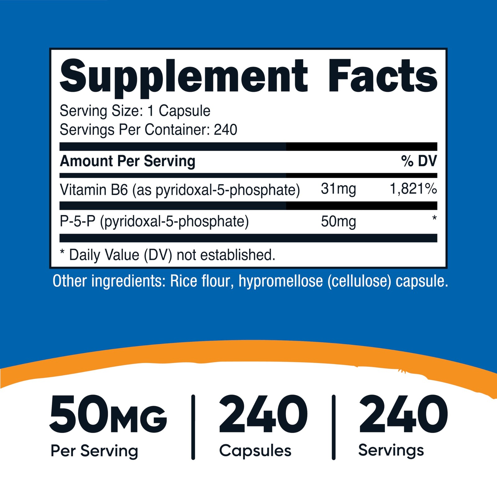 Nutricost P5P Vitamin B6 Supplement 50mg, 240 Capsules 240 Count (Pack of 1)