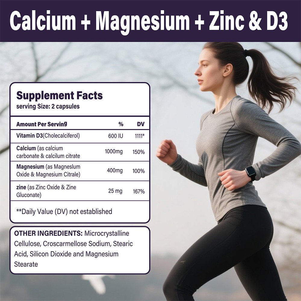 180 PCS Zinc Calcium Magnesium & Vitamin D Complex Supplement Vegetarian