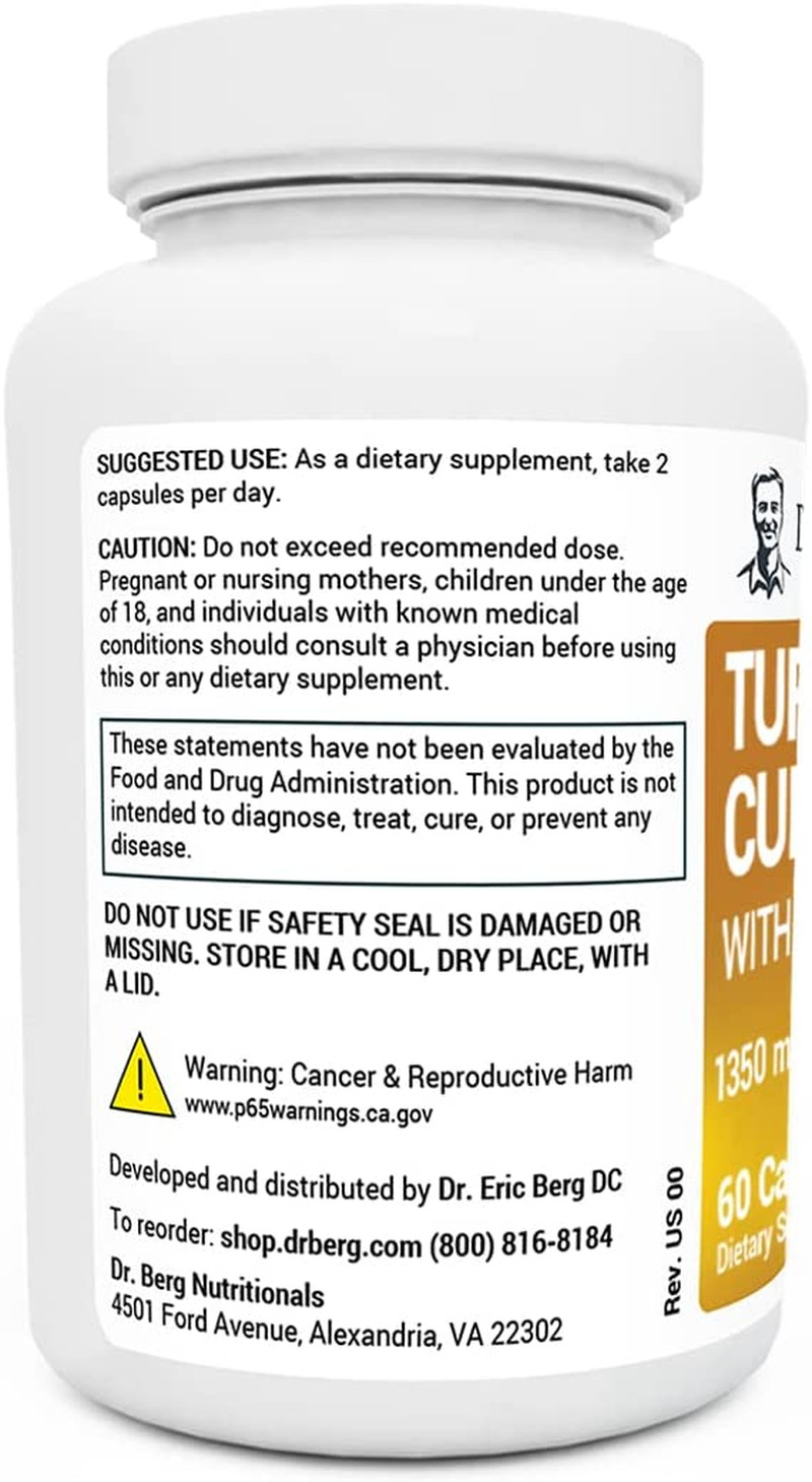 Dr. Berg Turmeric Curcumin Supplement with Bioperine, 1350mg, 60 Capsules