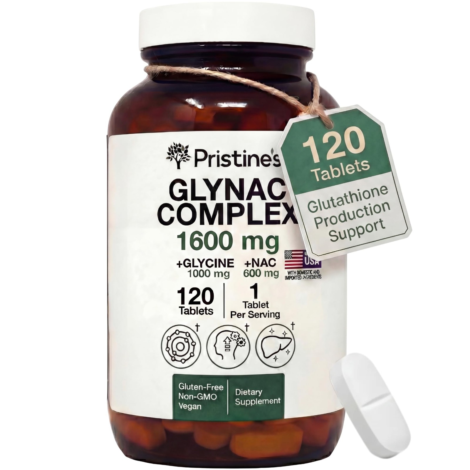GlyNAC Supplement Complex Large Size Tablet 1600MG 120 Count (Pack of 1)
